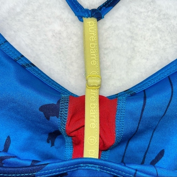 Pure Barre Lynx Blue & Yellow Palm Tree Pattern Y-Strap Tank Top Woman’s Sz SM - Picture 8 of 11